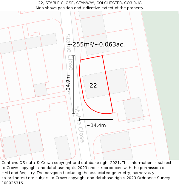 22, STABLE CLOSE, STANWAY, COLCHESTER, CO3 0UG: Plot and title map