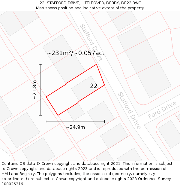 22, STAFFORD DRIVE, LITTLEOVER, DERBY, DE23 3WG: Plot and title map