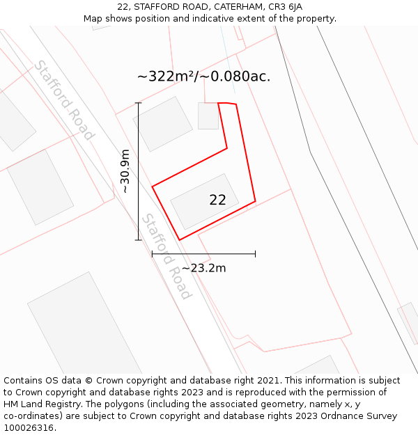 22, STAFFORD ROAD, CATERHAM, CR3 6JA: Plot and title map