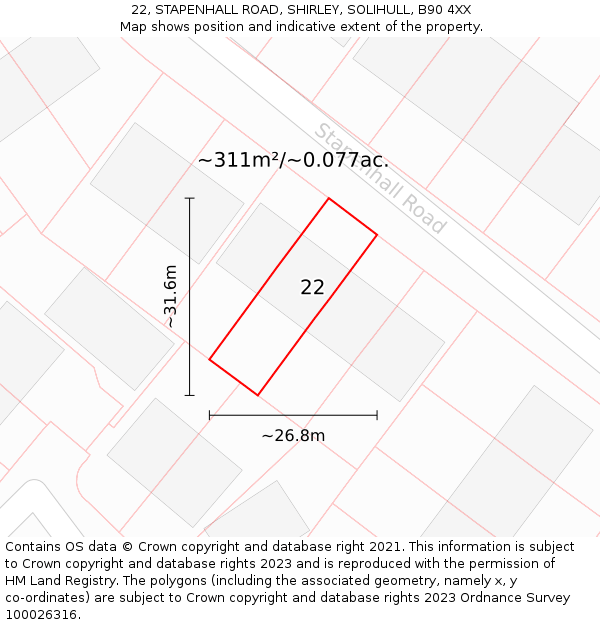 22, STAPENHALL ROAD, SHIRLEY, SOLIHULL, B90 4XX: Plot and title map