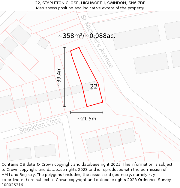 22, STAPLETON CLOSE, HIGHWORTH, SWINDON, SN6 7DR: Plot and title map