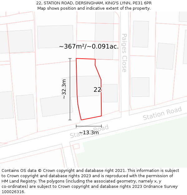 22, STATION ROAD, DERSINGHAM, KING'S LYNN, PE31 6PR: Plot and title map