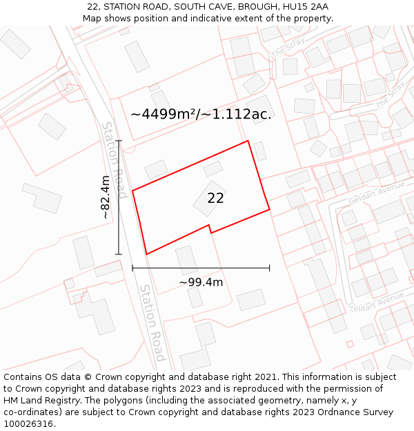 22, STATION ROAD, SOUTH CAVE, BROUGH, HU15 2AA: Plot and title map