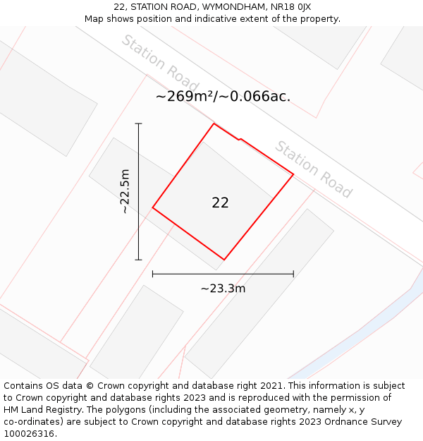 22, STATION ROAD, WYMONDHAM, NR18 0JX: Plot and title map