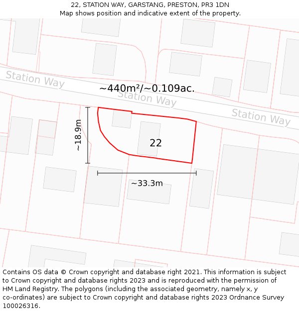 22, STATION WAY, GARSTANG, PRESTON, PR3 1DN: Plot and title map