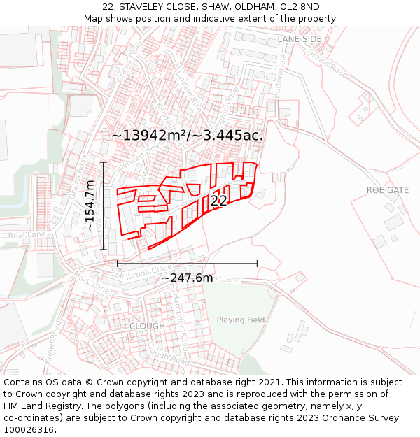 22, STAVELEY CLOSE, SHAW, OLDHAM, OL2 8ND: Plot and title map