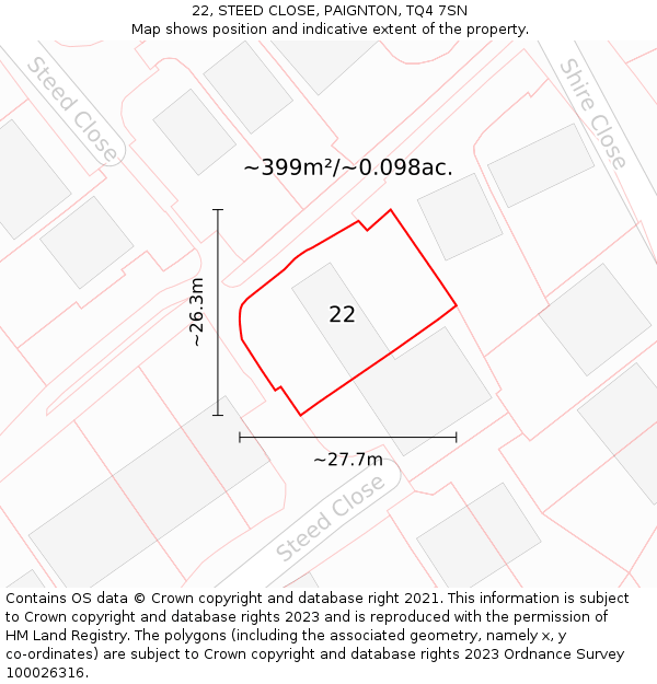 22, STEED CLOSE, PAIGNTON, TQ4 7SN: Plot and title map