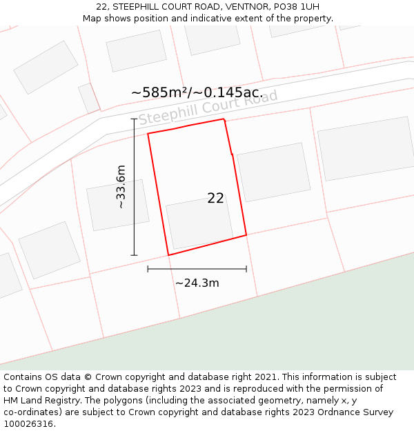 22, STEEPHILL COURT ROAD, VENTNOR, PO38 1UH: Plot and title map