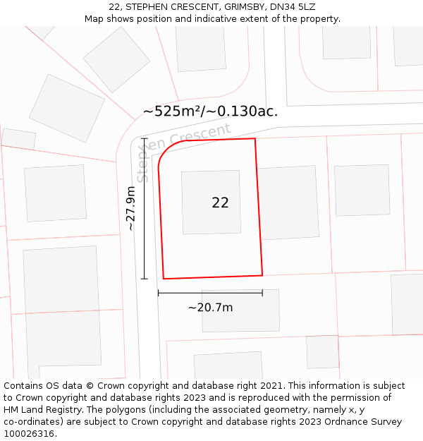 22, STEPHEN CRESCENT, GRIMSBY, DN34 5LZ: Plot and title map