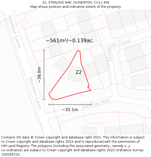 22, STERLING WAY, NUNEATON, CV11 4YA: Plot and title map