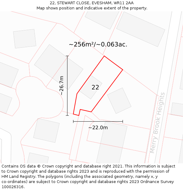 22, STEWART CLOSE, EVESHAM, WR11 2AA: Plot and title map