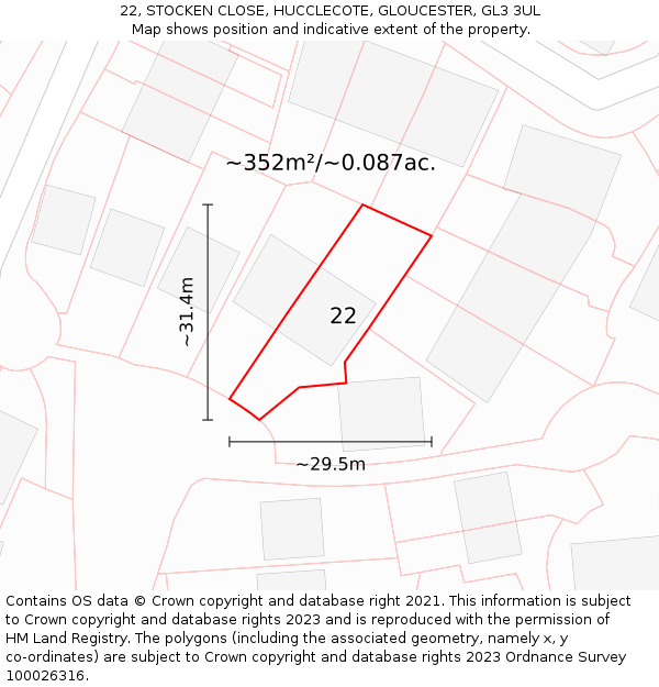 22, STOCKEN CLOSE, HUCCLECOTE, GLOUCESTER, GL3 3UL: Plot and title map