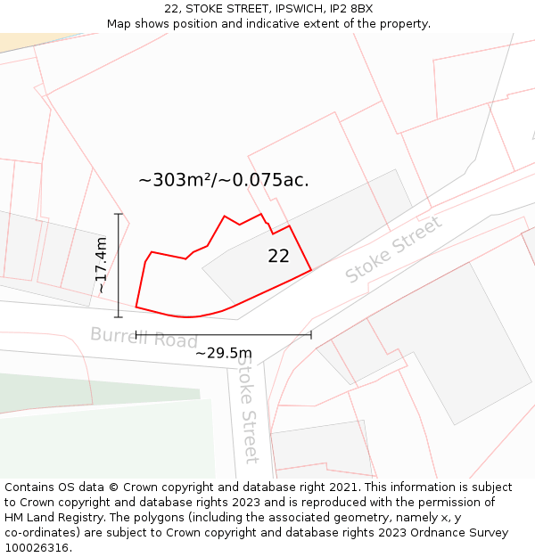 22, STOKE STREET, IPSWICH, IP2 8BX: Plot and title map