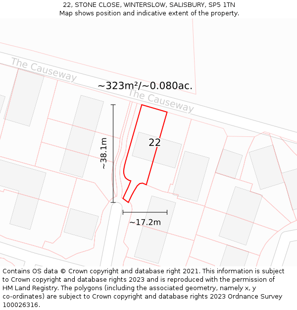 22, STONE CLOSE, WINTERSLOW, SALISBURY, SP5 1TN: Plot and title map