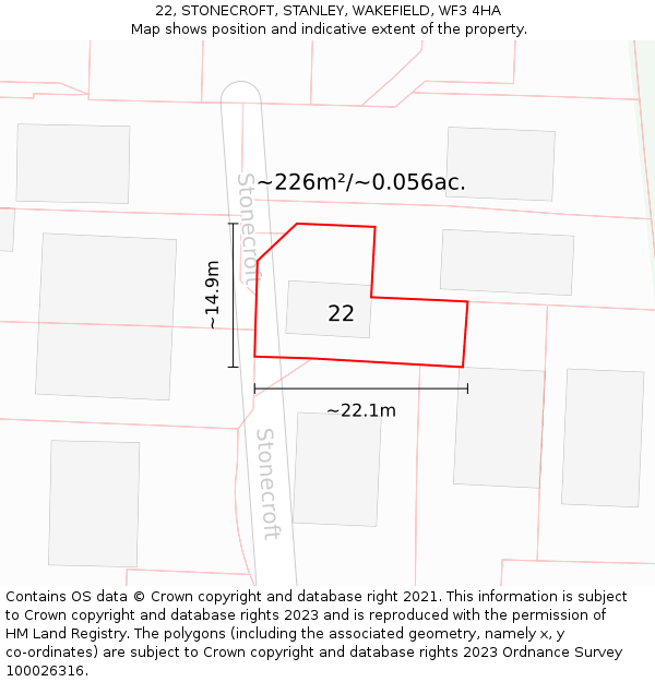 22, STONECROFT, STANLEY, WAKEFIELD, WF3 4HA: Plot and title map