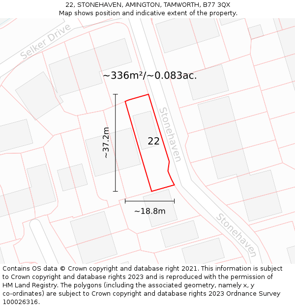 22, STONEHAVEN, AMINGTON, TAMWORTH, B77 3QX: Plot and title map