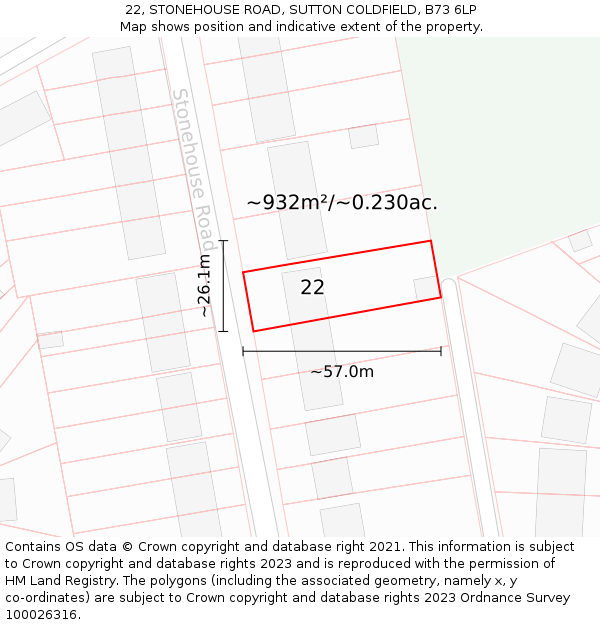 22, STONEHOUSE ROAD, SUTTON COLDFIELD, B73 6LP: Plot and title map