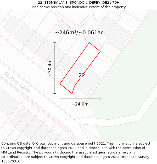 22, STONEY LANE, SPONDON, DERBY, DE21 7QH: Plot and title map