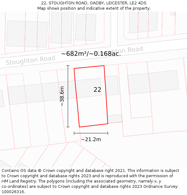 22, STOUGHTON ROAD, OADBY, LEICESTER, LE2 4DS: Plot and title map