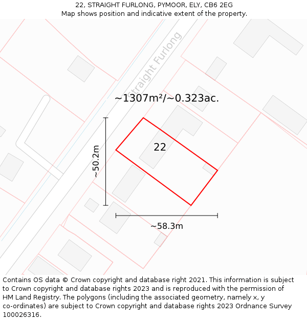 22, STRAIGHT FURLONG, PYMOOR, ELY, CB6 2EG: Plot and title map