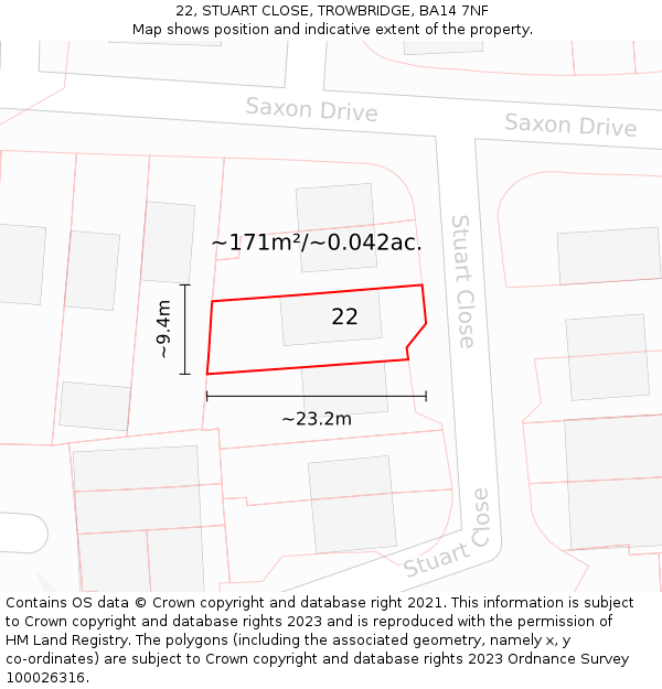 22, STUART CLOSE, TROWBRIDGE, BA14 7NF: Plot and title map