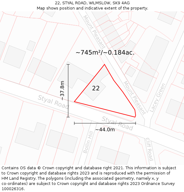22, STYAL ROAD, WILMSLOW, SK9 4AG: Plot and title map