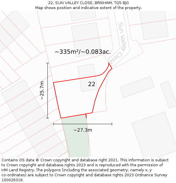 22, SUN VALLEY CLOSE, BRIXHAM, TQ5 8JG: Plot and title map