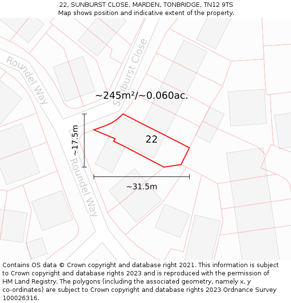 22, SUNBURST CLOSE, MARDEN, TONBRIDGE, TN12 9TS: Plot and title map
