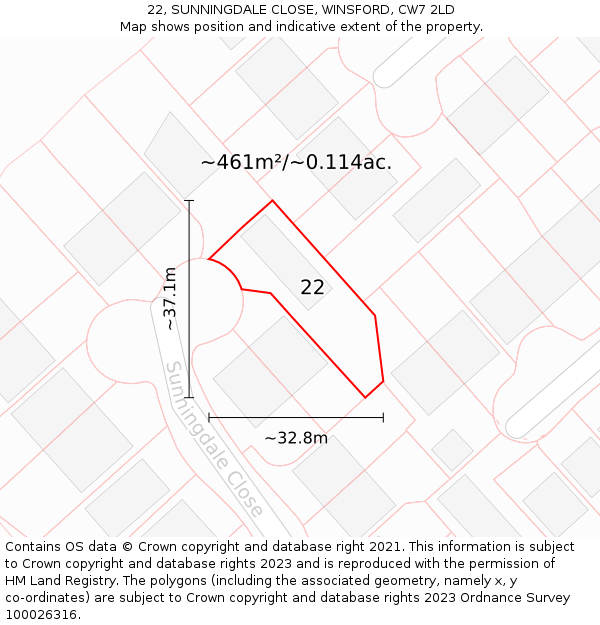 22, SUNNINGDALE CLOSE, WINSFORD, CW7 2LD: Plot and title map