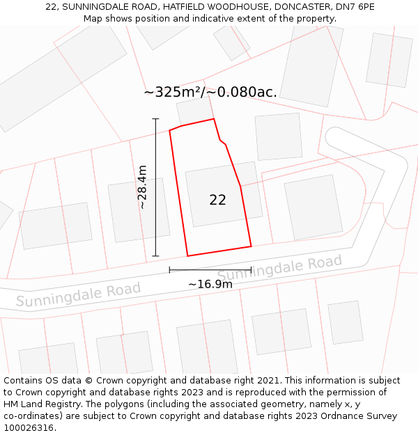 22, SUNNINGDALE ROAD, HATFIELD WOODHOUSE, DONCASTER, DN7 6PE: Plot and title map