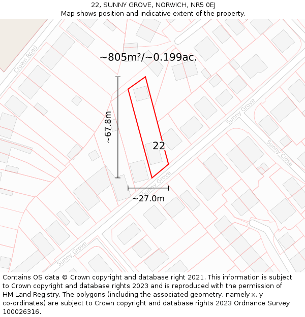 22, SUNNY GROVE, NORWICH, NR5 0EJ: Plot and title map