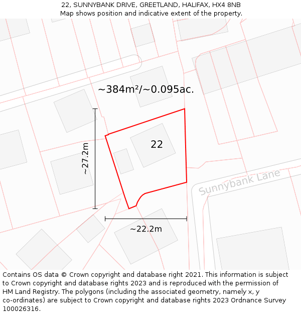 22, SUNNYBANK DRIVE, GREETLAND, HALIFAX, HX4 8NB: Plot and title map
