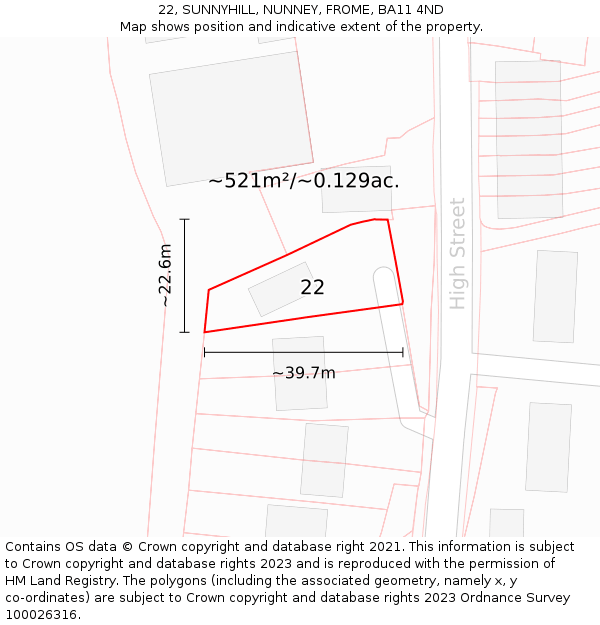 22, SUNNYHILL, NUNNEY, FROME, BA11 4ND: Plot and title map