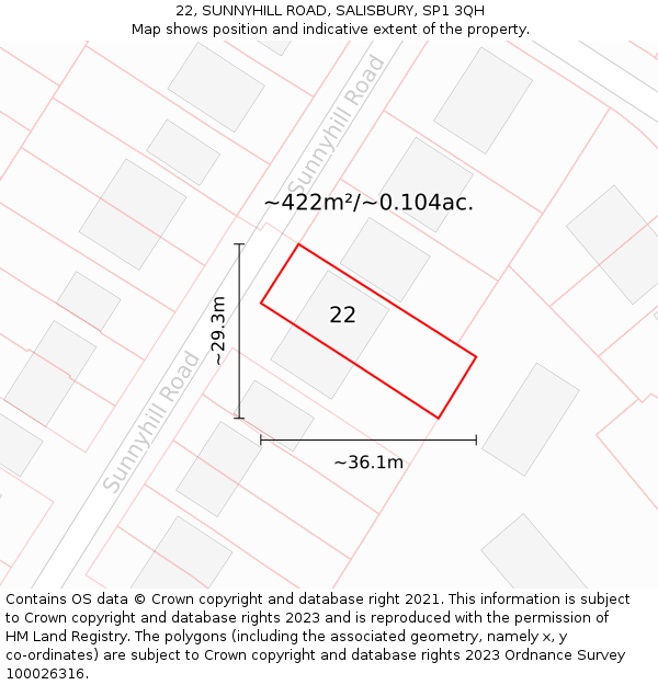 22, SUNNYHILL ROAD, SALISBURY, SP1 3QH: Plot and title map