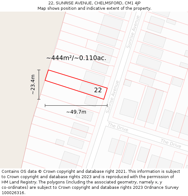 22, SUNRISE AVENUE, CHELMSFORD, CM1 4JP: Plot and title map