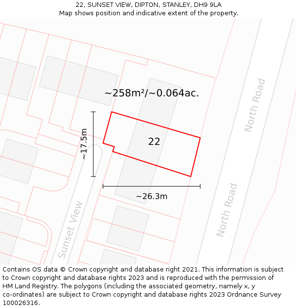 22, SUNSET VIEW, DIPTON, STANLEY, DH9 9LA: Plot and title map