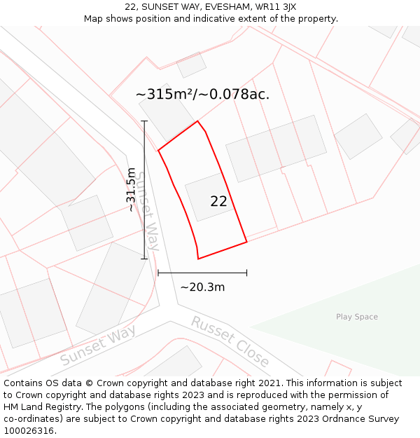 22, SUNSET WAY, EVESHAM, WR11 3JX: Plot and title map