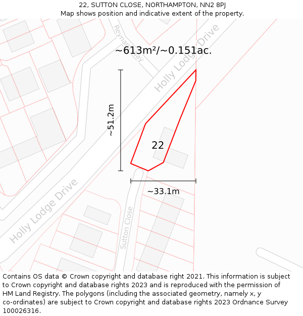 22, SUTTON CLOSE, NORTHAMPTON, NN2 8PJ: Plot and title map