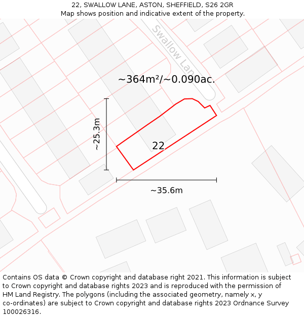 22, SWALLOW LANE, ASTON, SHEFFIELD, S26 2GR: Plot and title map