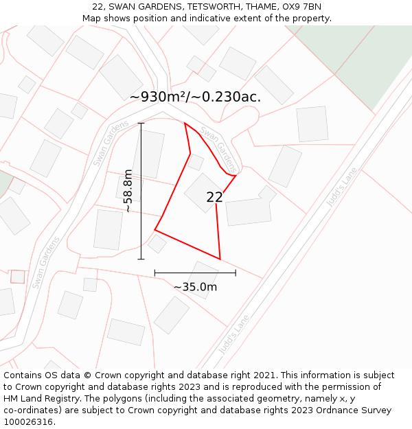 22, SWAN GARDENS, TETSWORTH, THAME, OX9 7BN: Plot and title map