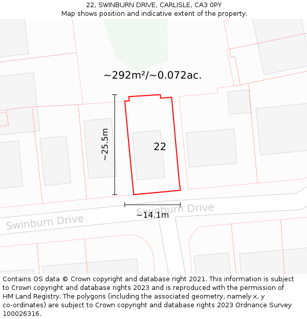22, SWINBURN DRIVE, CARLISLE, CA3 0PY: Plot and title map