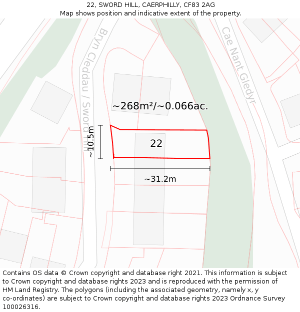 22, SWORD HILL, CAERPHILLY, CF83 2AG: Plot and title map