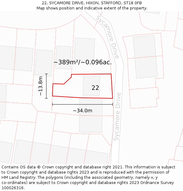22, SYCAMORE DRIVE, HIXON, STAFFORD, ST18 0FB: Plot and title map