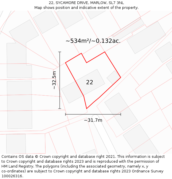 22, SYCAMORE DRIVE, MARLOW, SL7 3NL: Plot and title map