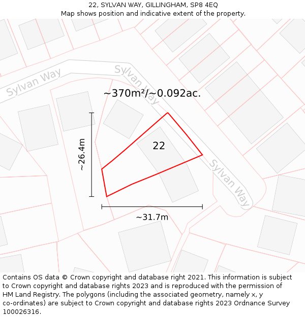 22, SYLVAN WAY, GILLINGHAM, SP8 4EQ: Plot and title map