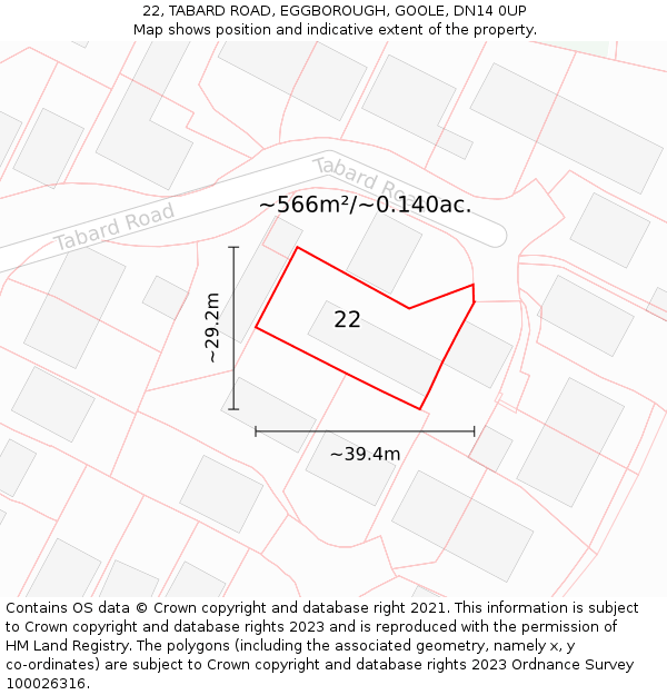 22, TABARD ROAD, EGGBOROUGH, GOOLE, DN14 0UP: Plot and title map