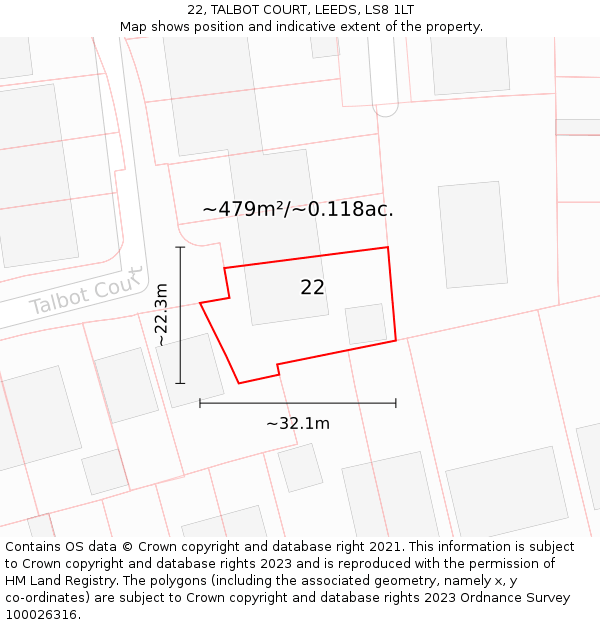 22, TALBOT COURT, LEEDS, LS8 1LT: Plot and title map
