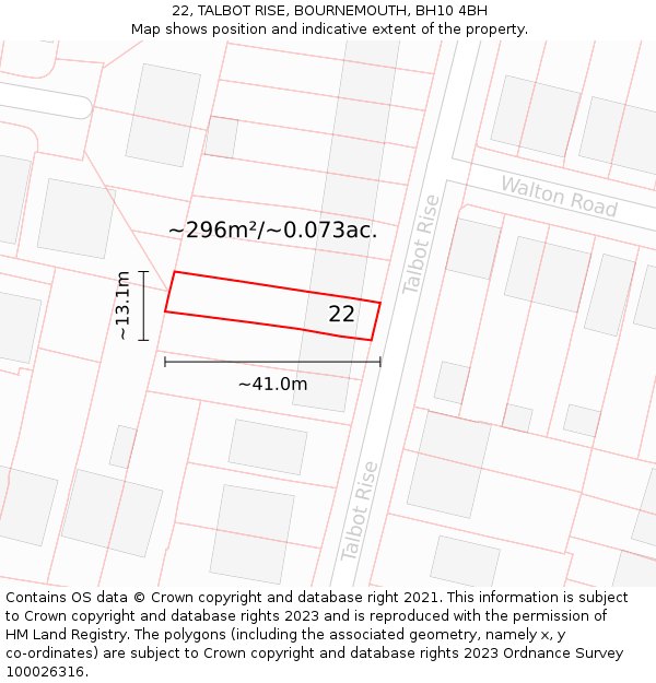 22, TALBOT RISE, BOURNEMOUTH, BH10 4BH: Plot and title map
