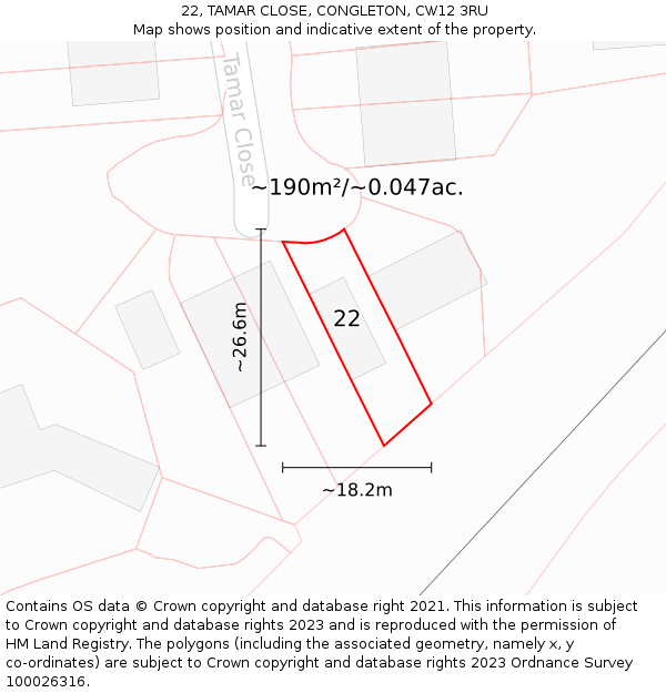 22, TAMAR CLOSE, CONGLETON, CW12 3RU: Plot and title map