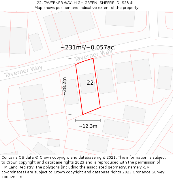 22, TAVERNER WAY, HIGH GREEN, SHEFFIELD, S35 4LL: Plot and title map